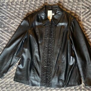 Coldwater Creek Black Leather Jacket with Braided Detail
